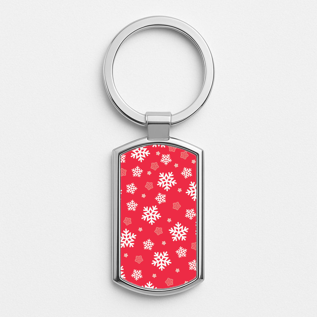 Red Snow Pattern Silver Keyring