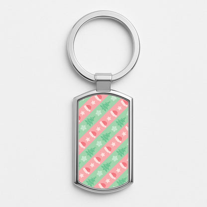 Hats And Trees Pattern Silver Keyring