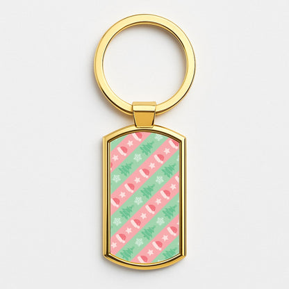 Hats And Trees Pattern Gold Keyring