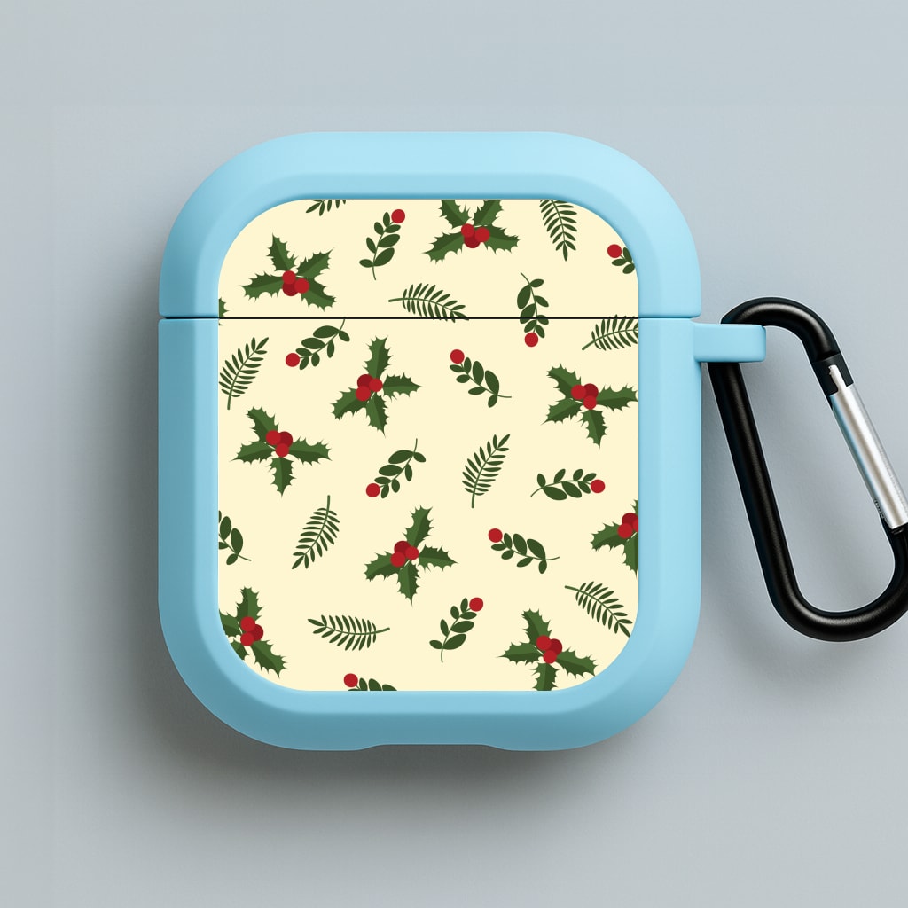Holly Green Pattern Blue AirPods Case
