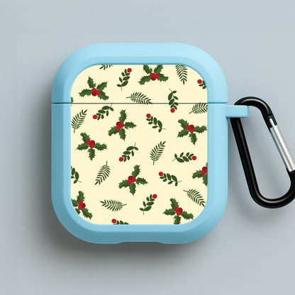 Holly Green Pattern Blue AirPods Case