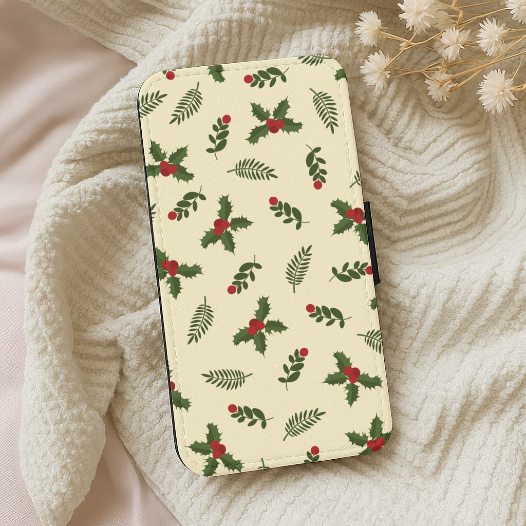 Holly Green Pattern Wallet Phone Case