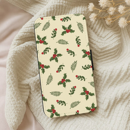 Holly Green Pattern Wallet Phone Case