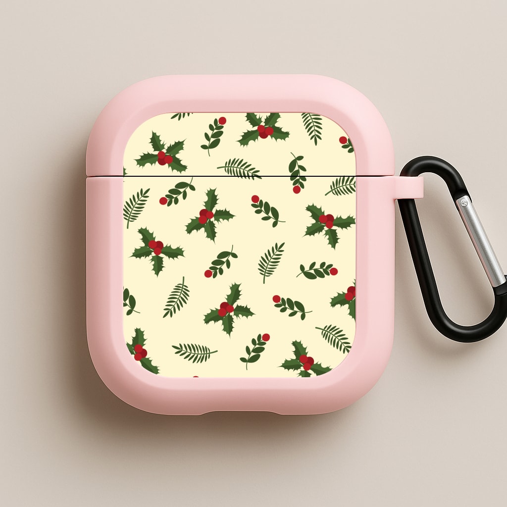 Holly Green Pattern Pink AirPods Case