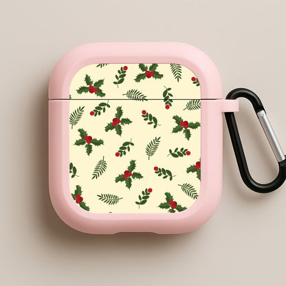 Holly Green Pattern Pink AirPods Case