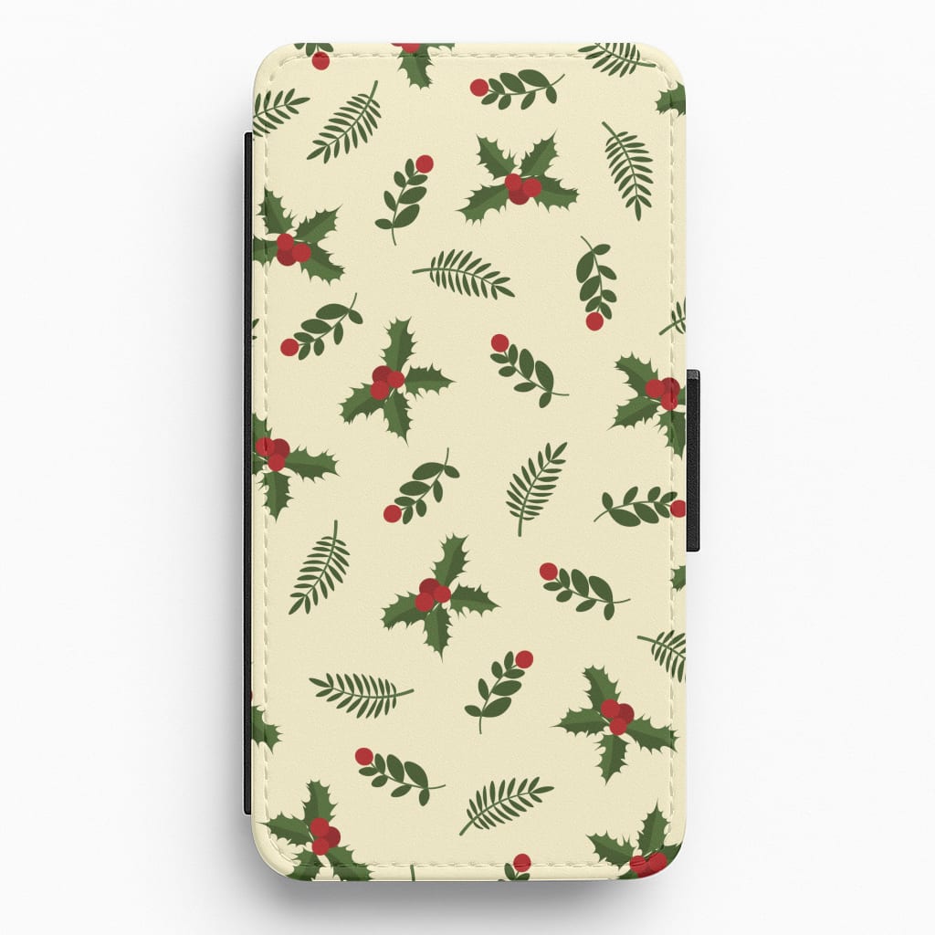 Holly Green Pattern Flip / Wallet Phone Case