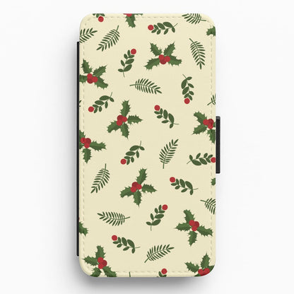 Holly Green Pattern Flip / Wallet Phone Case