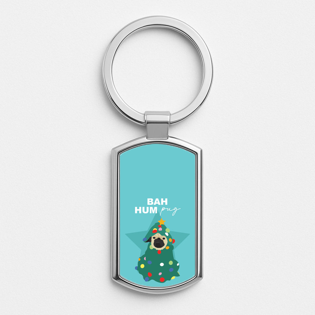 Bah Hum Pug Silver Keyring