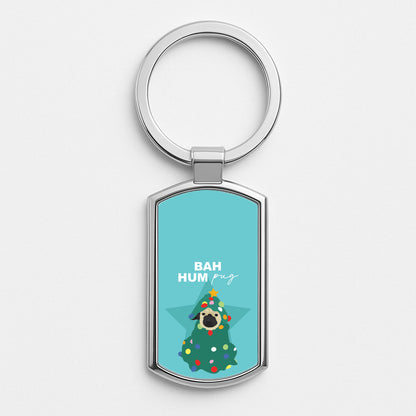 Bah Hum Pug Silver Keyring
