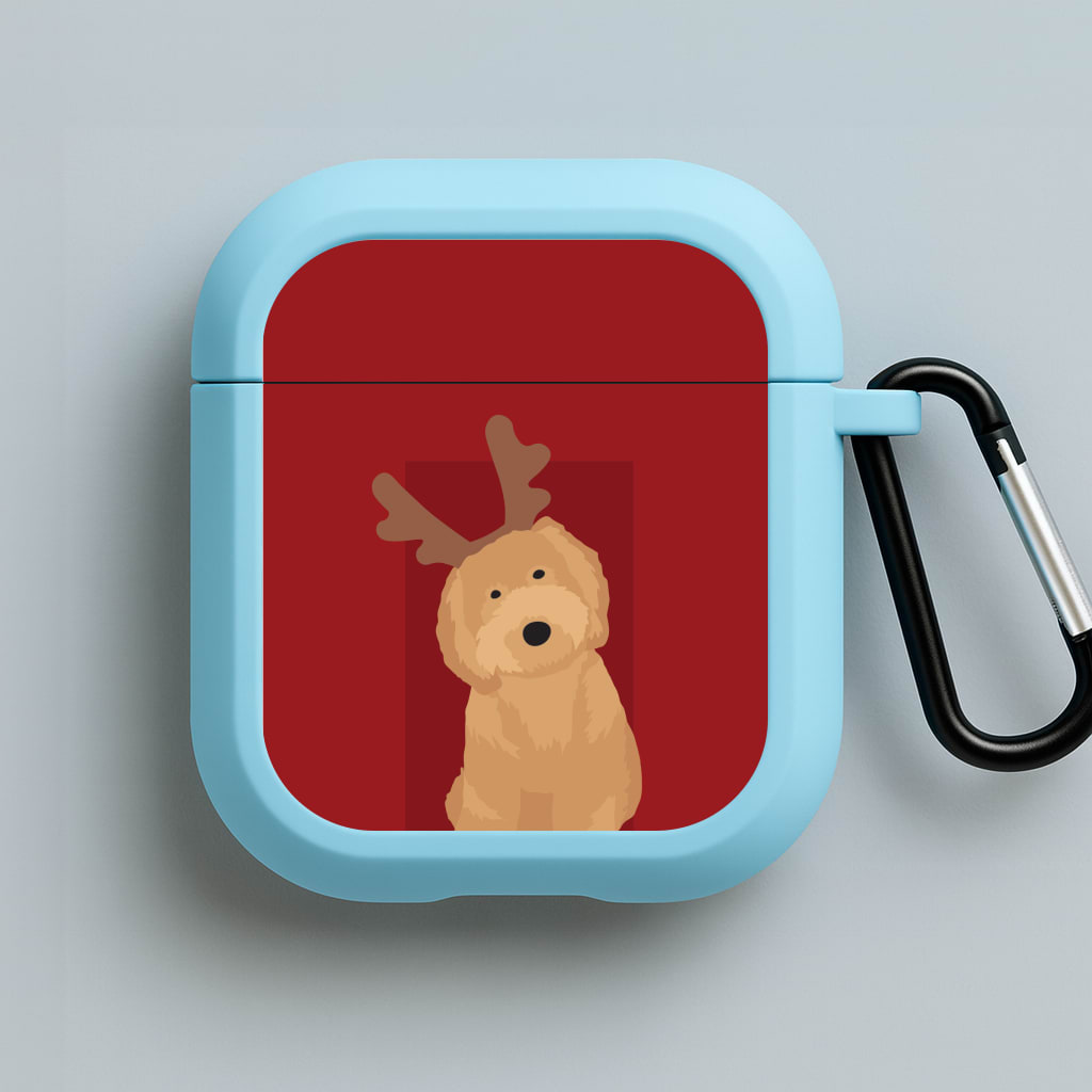 Dog Christmas Ears Blue AirPods Case