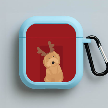 Dog Christmas Ears Blue AirPods Case