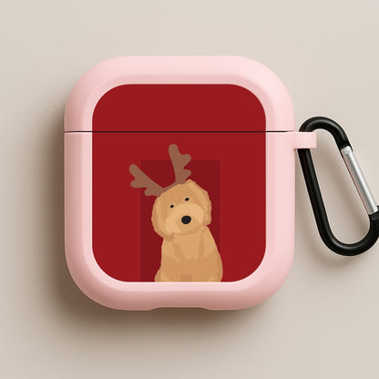 Dog Christmas Ears Pink AirPods Case