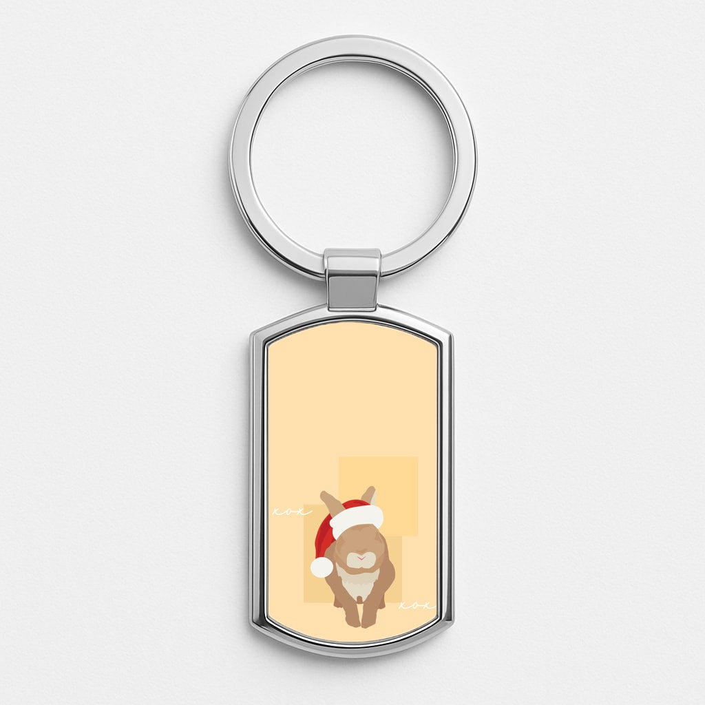 Rabbit Christmas Ears Silver Keyring
