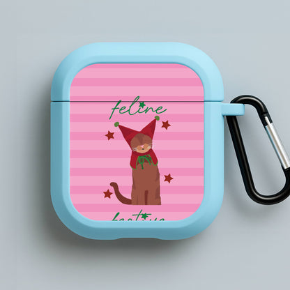 Feline Festive  Blue AirPods Case