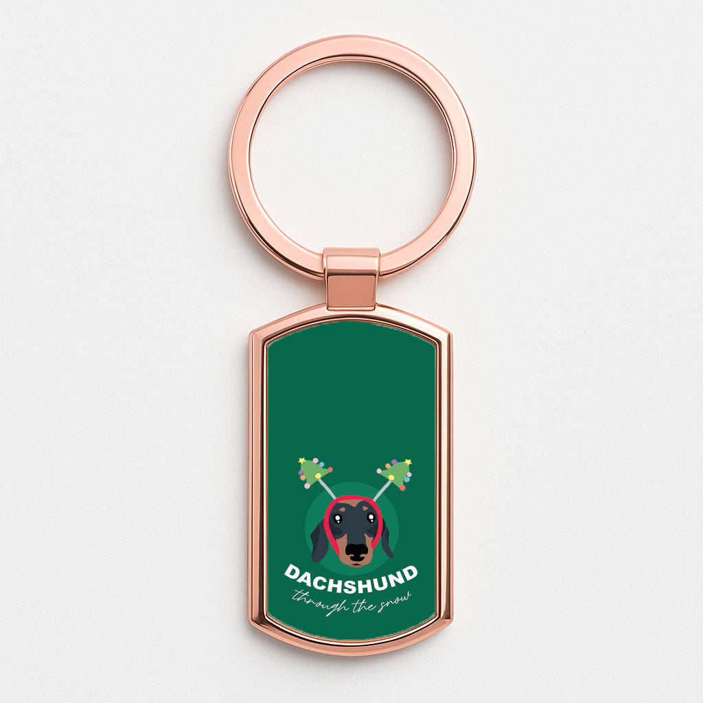Dachshund Through The Snow Rose Gold Keyring