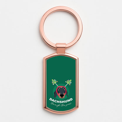 Dachshund Through The Snow Rose Gold Keyring