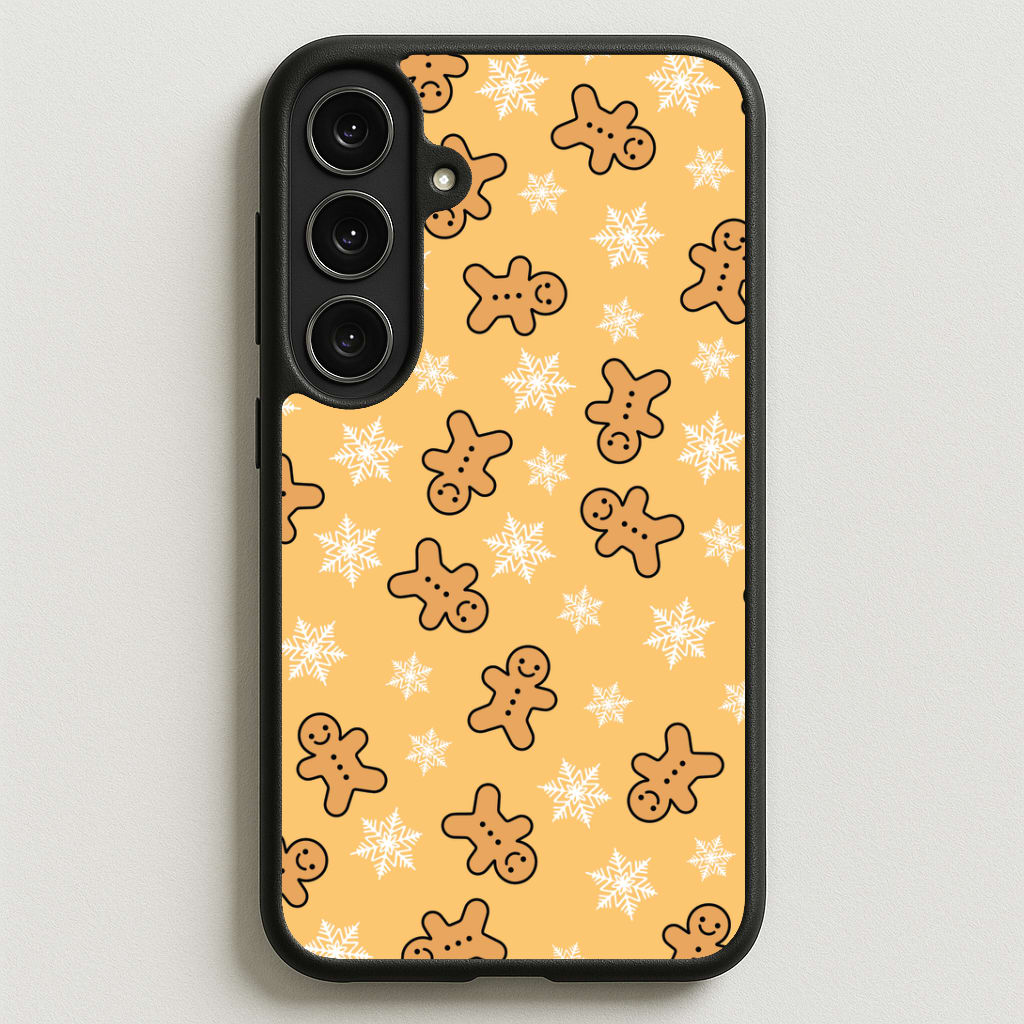 Cute Gingerbread And Snowflakes Pattern Phone Case for Galaxy S25FE