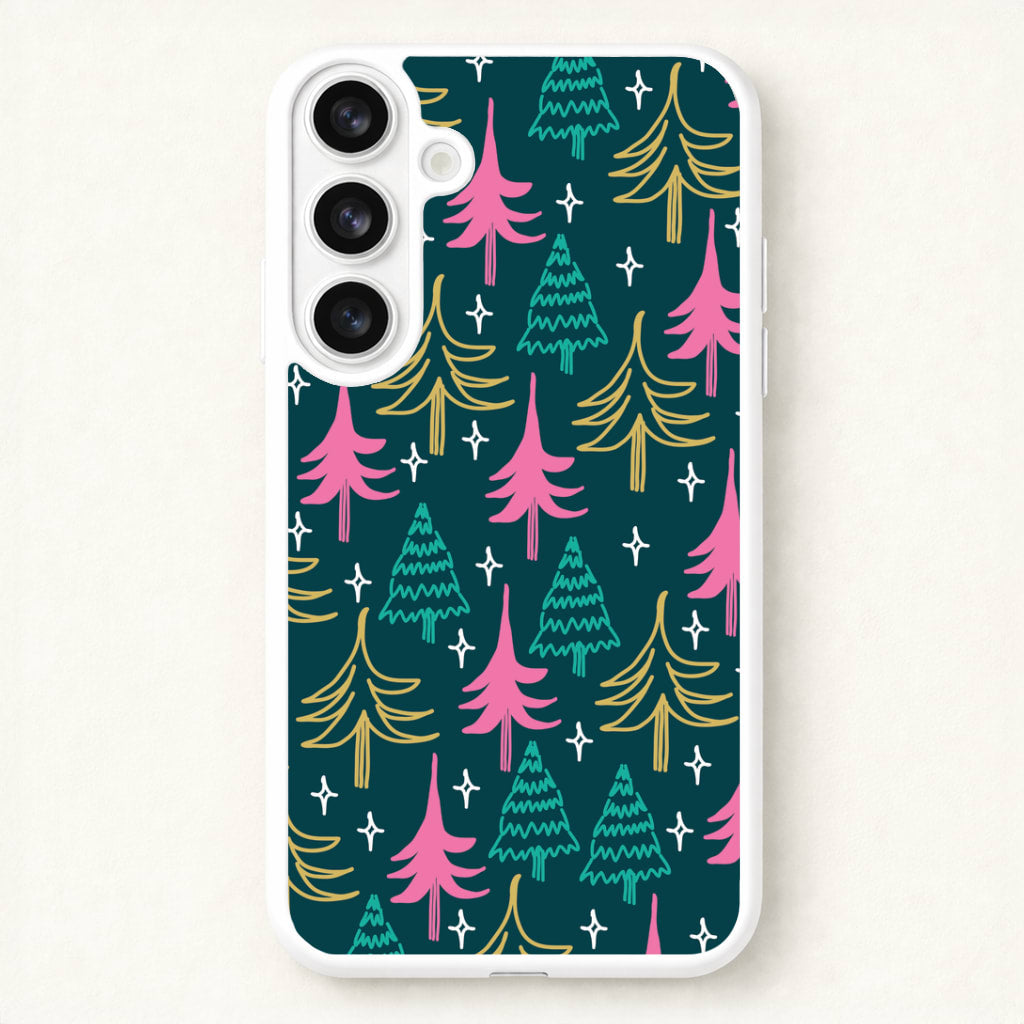 Colourful Sketched Christmas Trees Pattern Phone Case for Galaxy S26