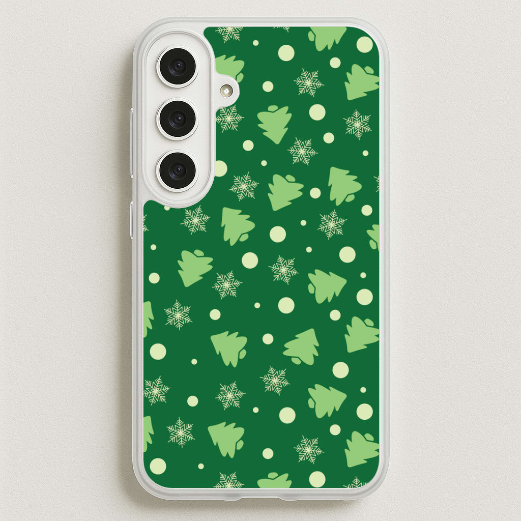 Cartoon Christmas Trees And Snowflakes Pattern Phone Case for Galaxy S25FE