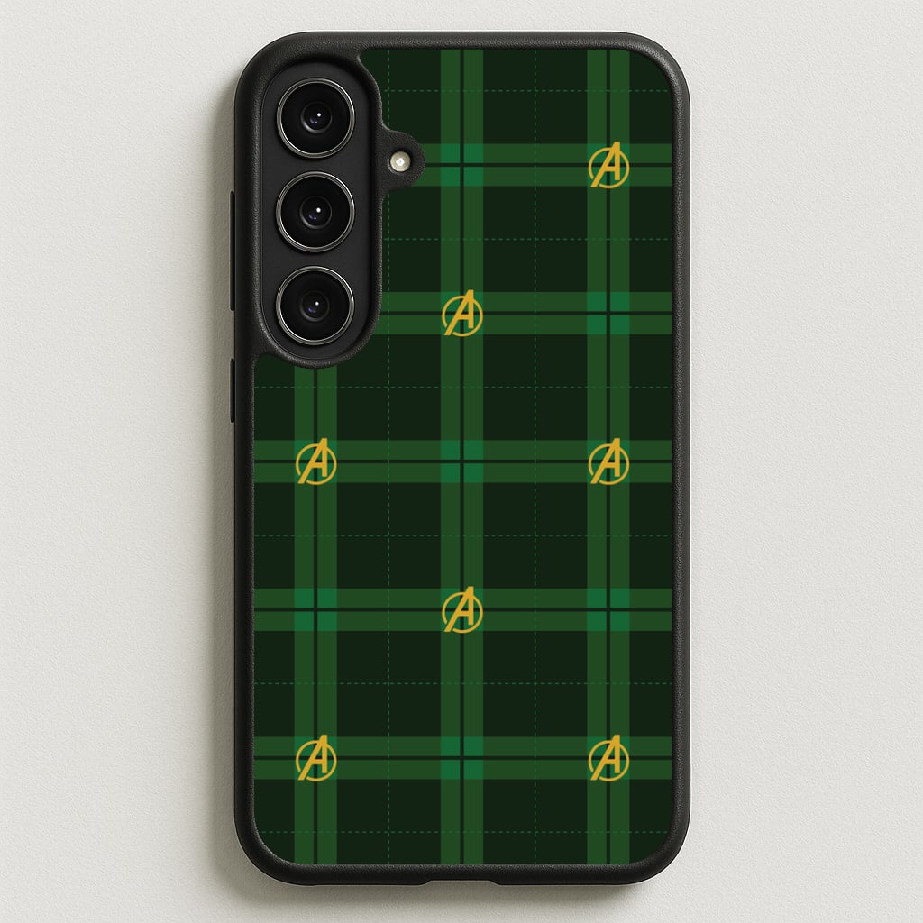 Superhero Team Green Tartan Pattern Phone Case for Galaxy S25FE