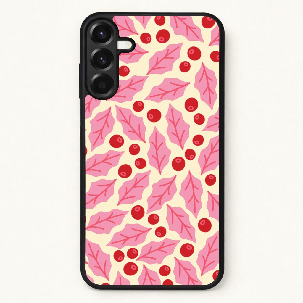 Pink Holly And Berries Pattern Phone Case for Galaxy A57