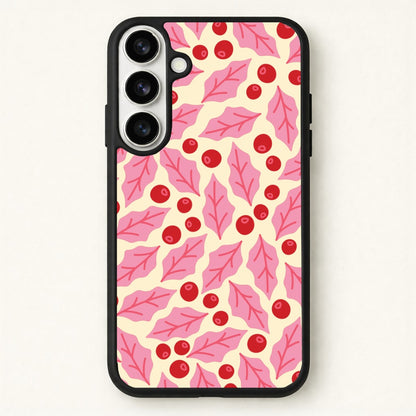 Pink Holly And Berries Pattern Phone Case for Galaxy S26
