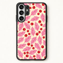 Pink Holly And Berries Pattern Phone Case for Galaxy S26 Ultra