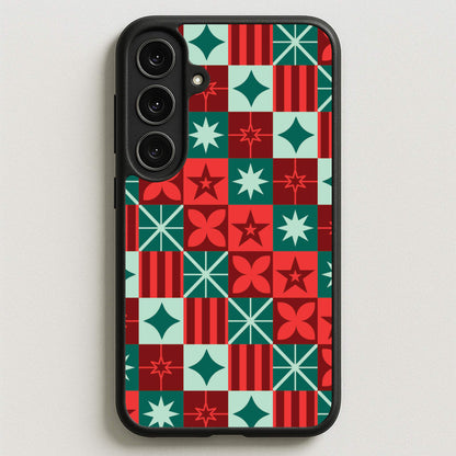 Geometric Square Christmas Pattern Phone Case for Galaxy S25FE