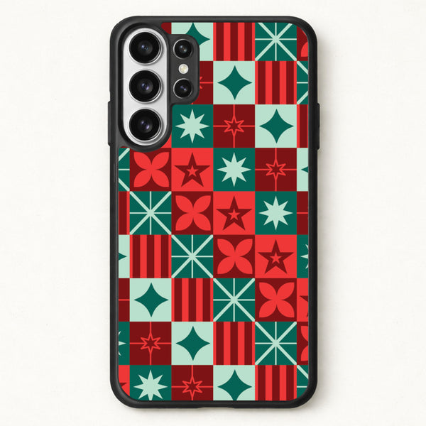 Geometric Square Christmas Pattern Phone Case for Galaxy S26 Ultra