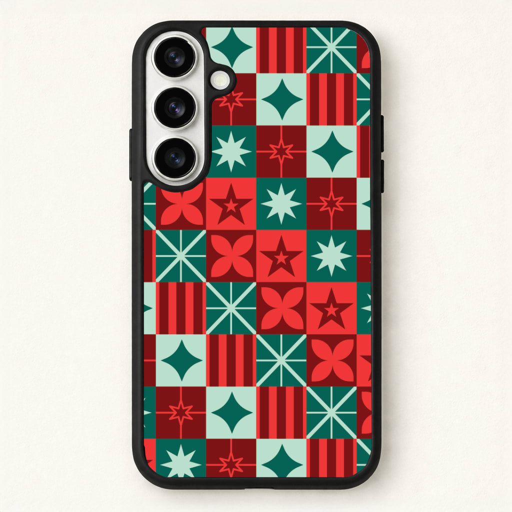 Geometric Square Christmas Pattern Phone Case for Galaxy S26 Plus
