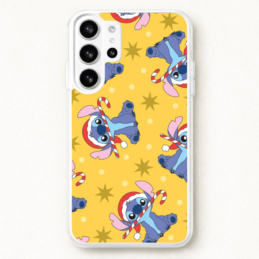 Cute Blue Alien Candycane Christmas Pattern Phone Case for Galaxy S26 Ultra