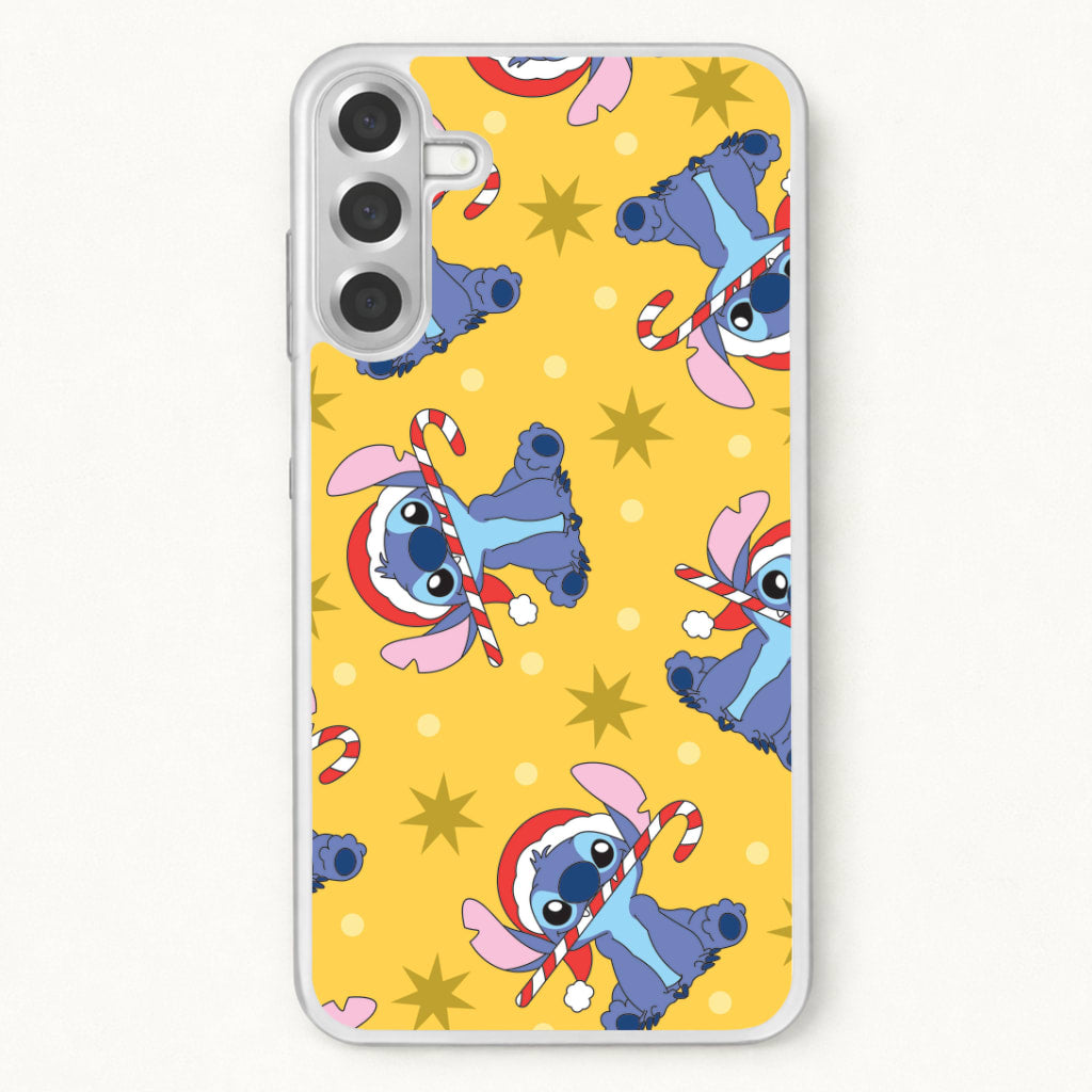 Cute Blue Alien Candycane Christmas Pattern Phone Case for Galaxy A57
