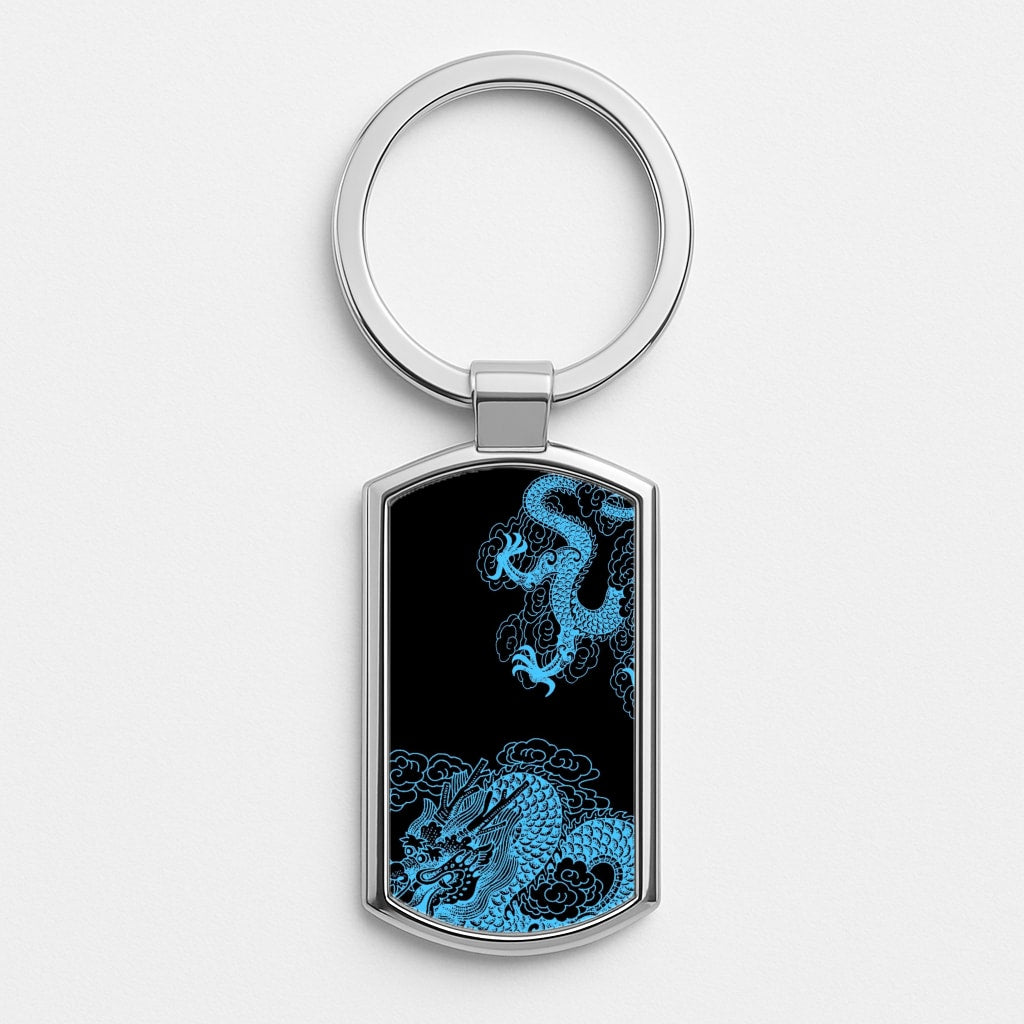 Blue Dragon Silver Keyring
