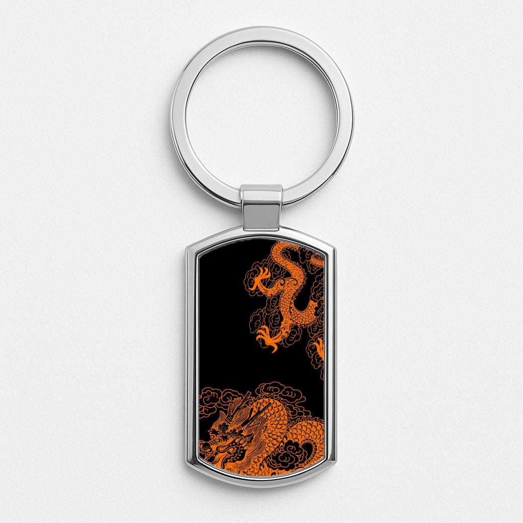 Orange Dragon Silver Keyring
