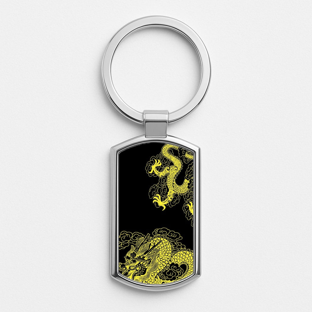 Yellow Dragon Silver Keyring