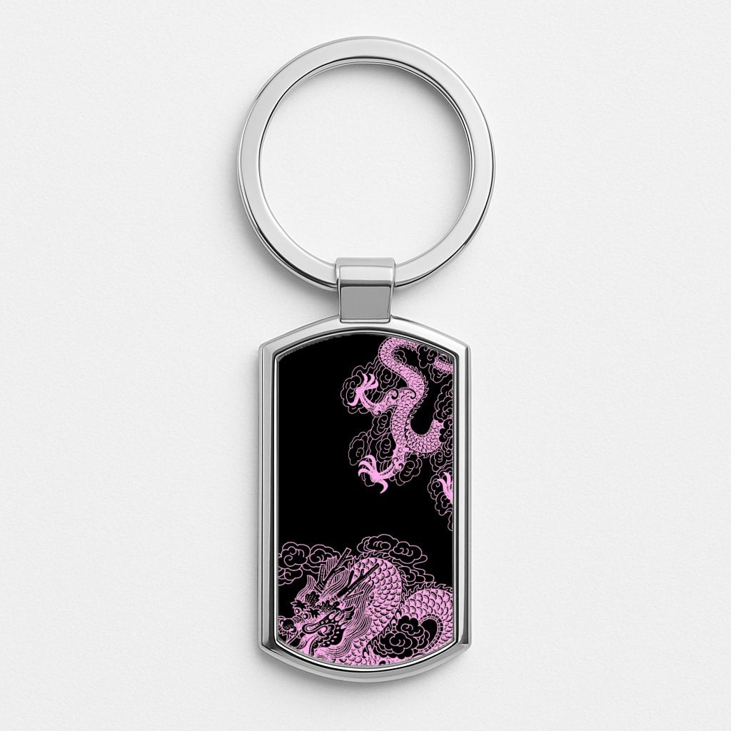 Purple Dragon Silver Keyring