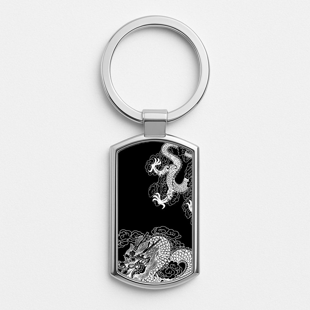 White Dragon Silver Keyring