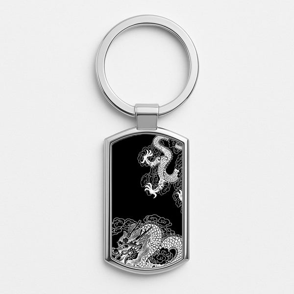 White Dragon Silver Keyring