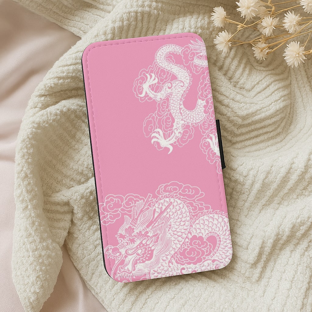 Pink Background Dragon Wallet Phone Case