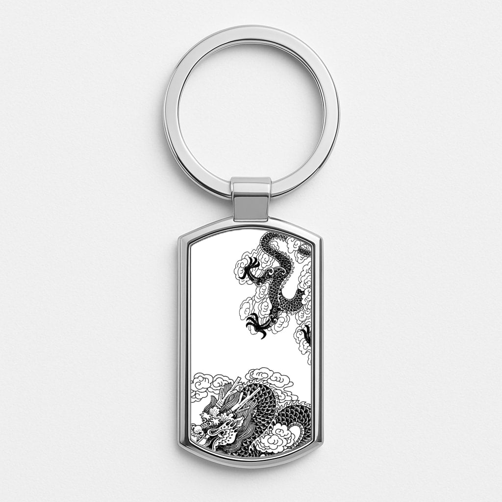 Black Dragon Silver Keyring