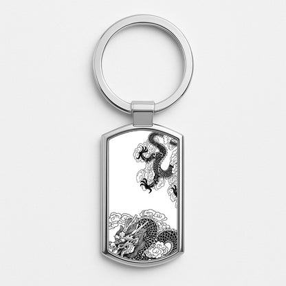 Black Dragon Silver Keyring