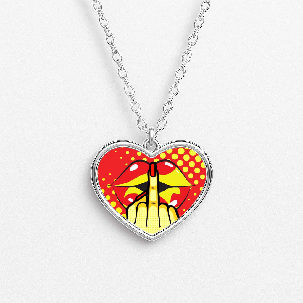 Middle Finger Kiss - Pop Art Heart Necklace