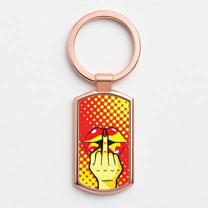 Middle Finger Kiss - Pop Art Rose Gold Keyring
