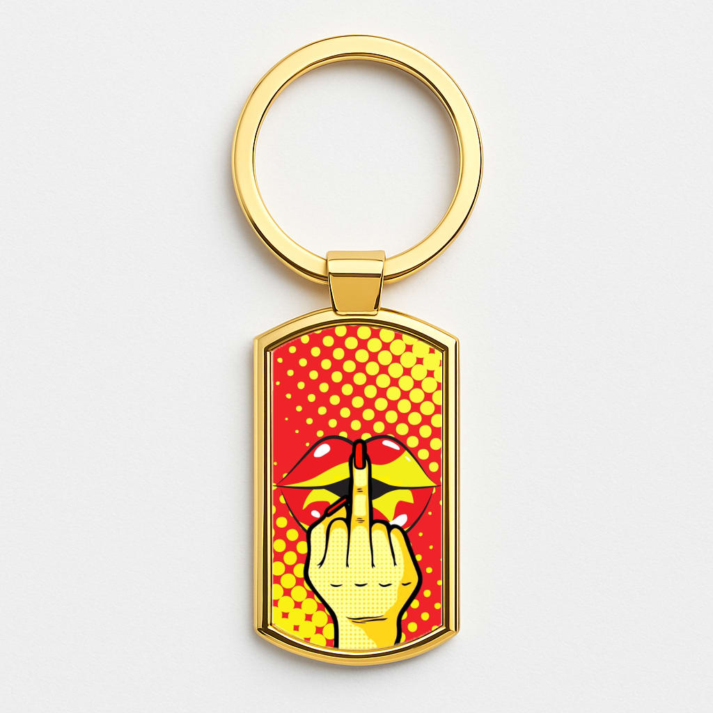 Middle Finger Kiss - Pop Art Gold Keyring