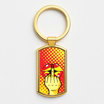Middle Finger Kiss - Pop Art Gold Keyring