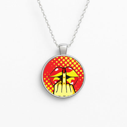 Middle Finger Kiss - Pop Art Circle Necklace