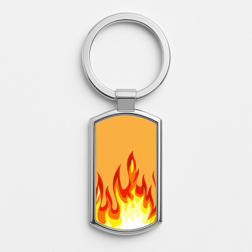 Orange Flame Silver Keyring