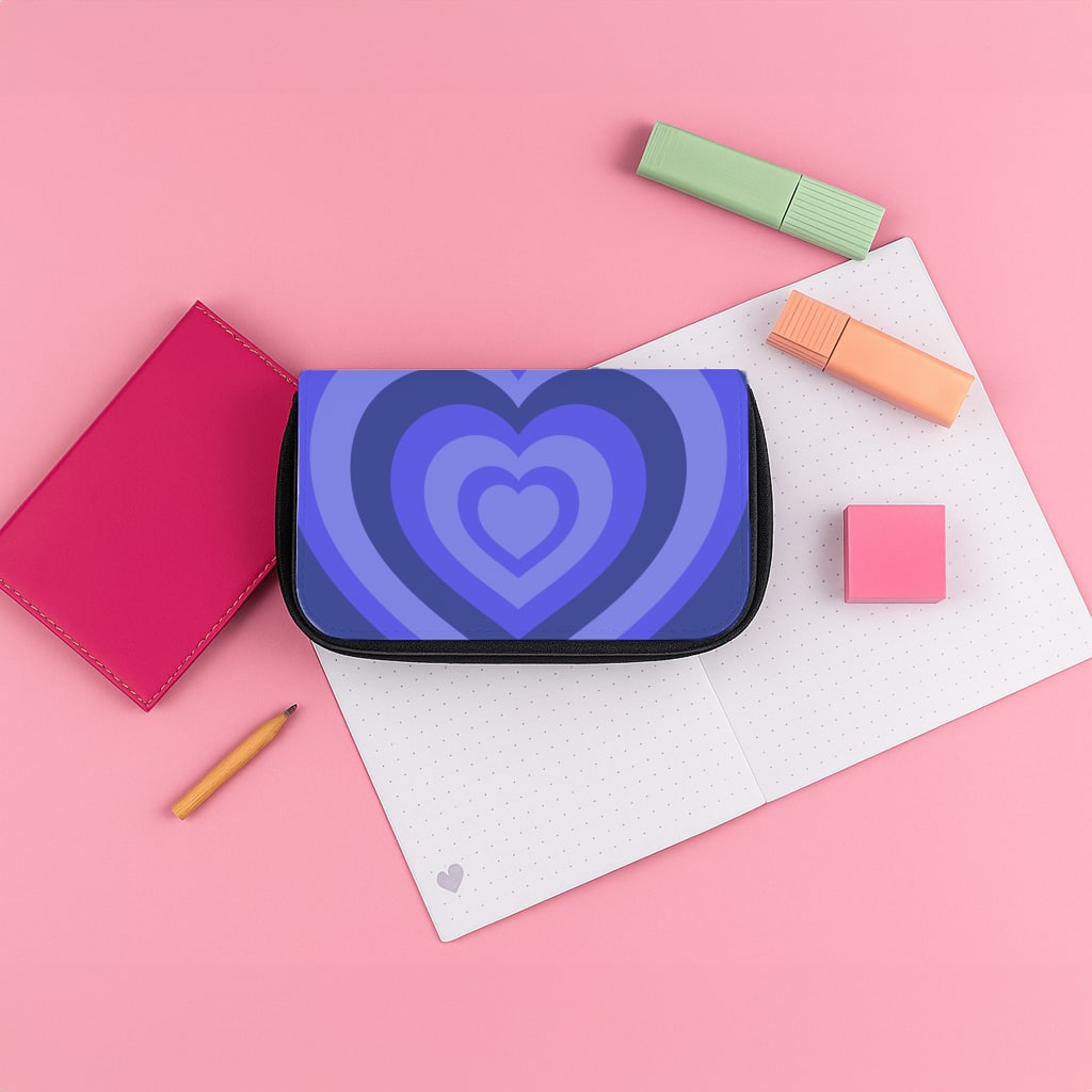 Blue - Colourful Hearts Pencil Case