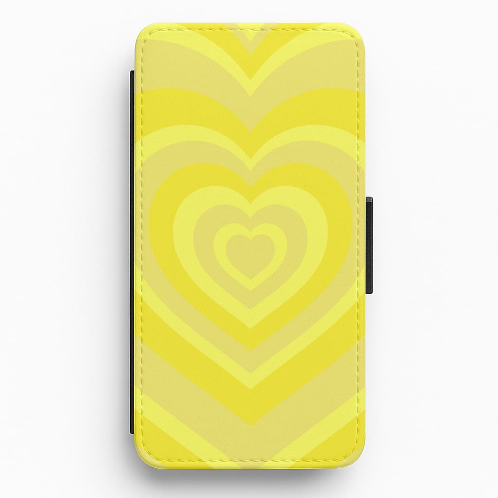 Yellow - Colourful Hearts Flip / Wallet Phone Case