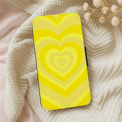 Yellow - Colourful Hearts Wallet Phone Case